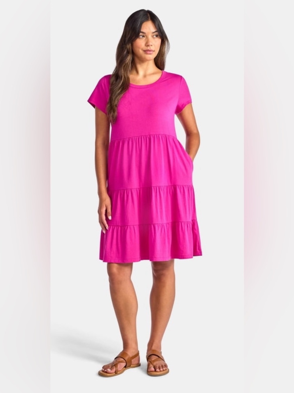 Violet Purple Soft Flowy Boho Tiered Pure Cotton Midi Dress with Pockets